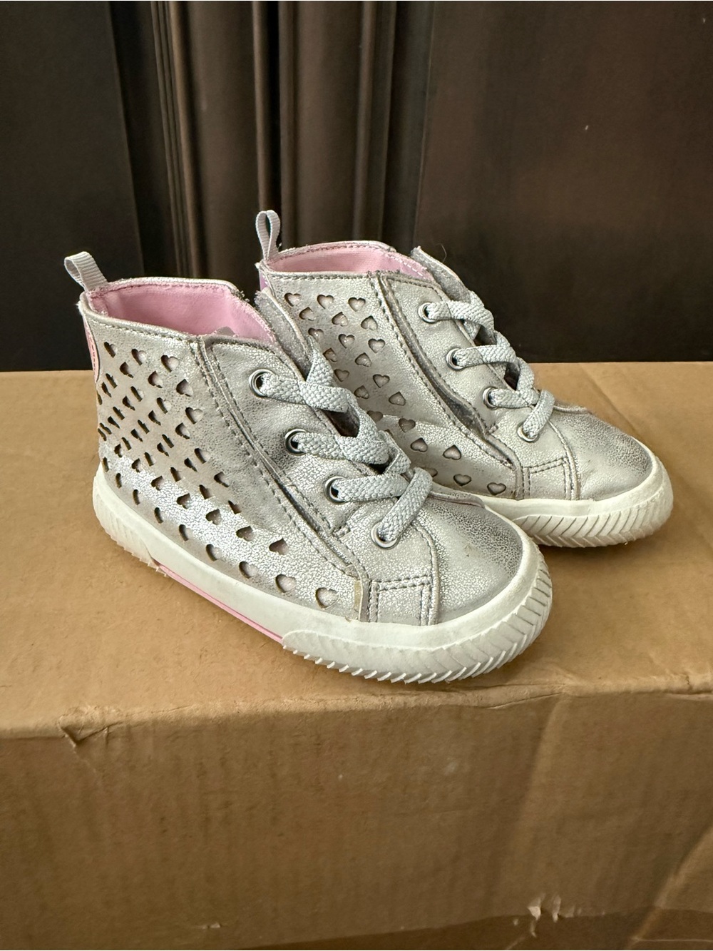 wonder nation Silver High-Top Sneakers with Heart Cutouts